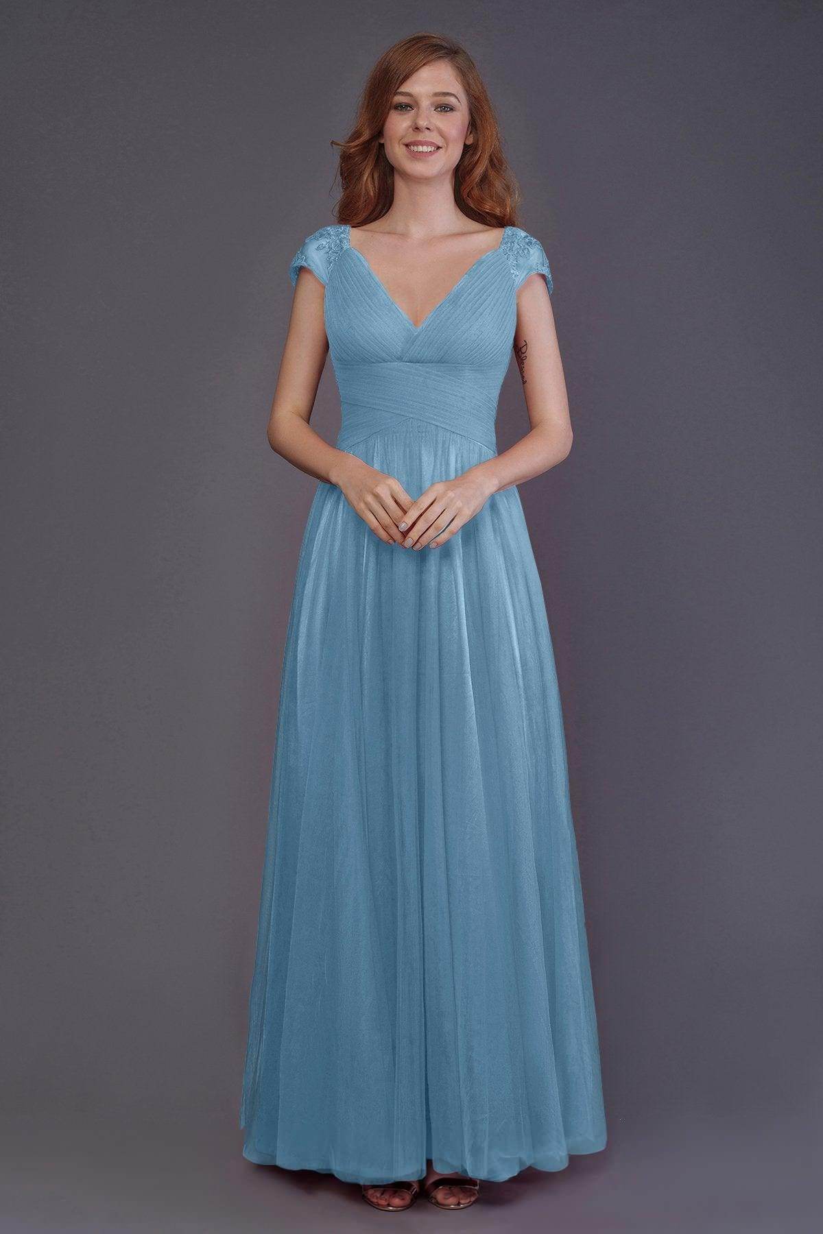 Sheath-Column Floor Length Tulle Bridesmaid Dress PR3510