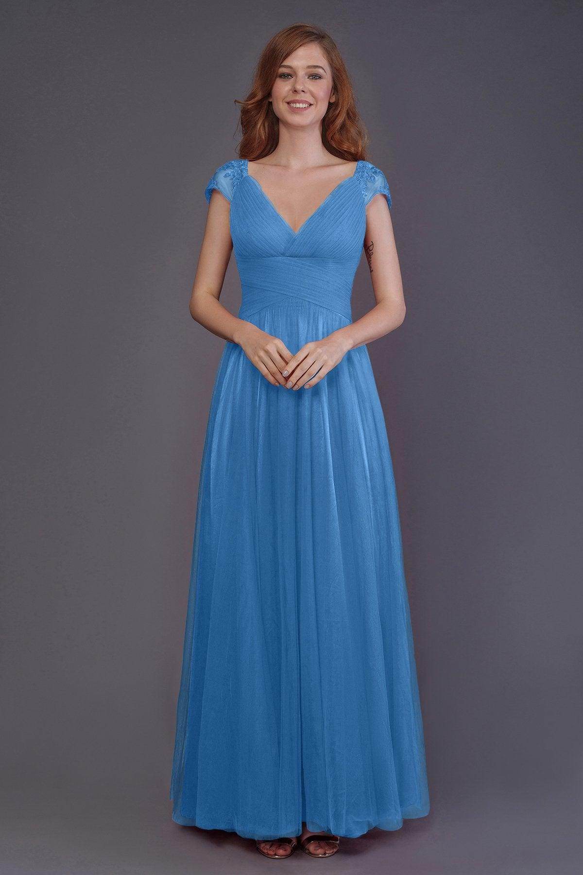 Sheath-Column Floor Length Tulle Bridesmaid Dress PR3510