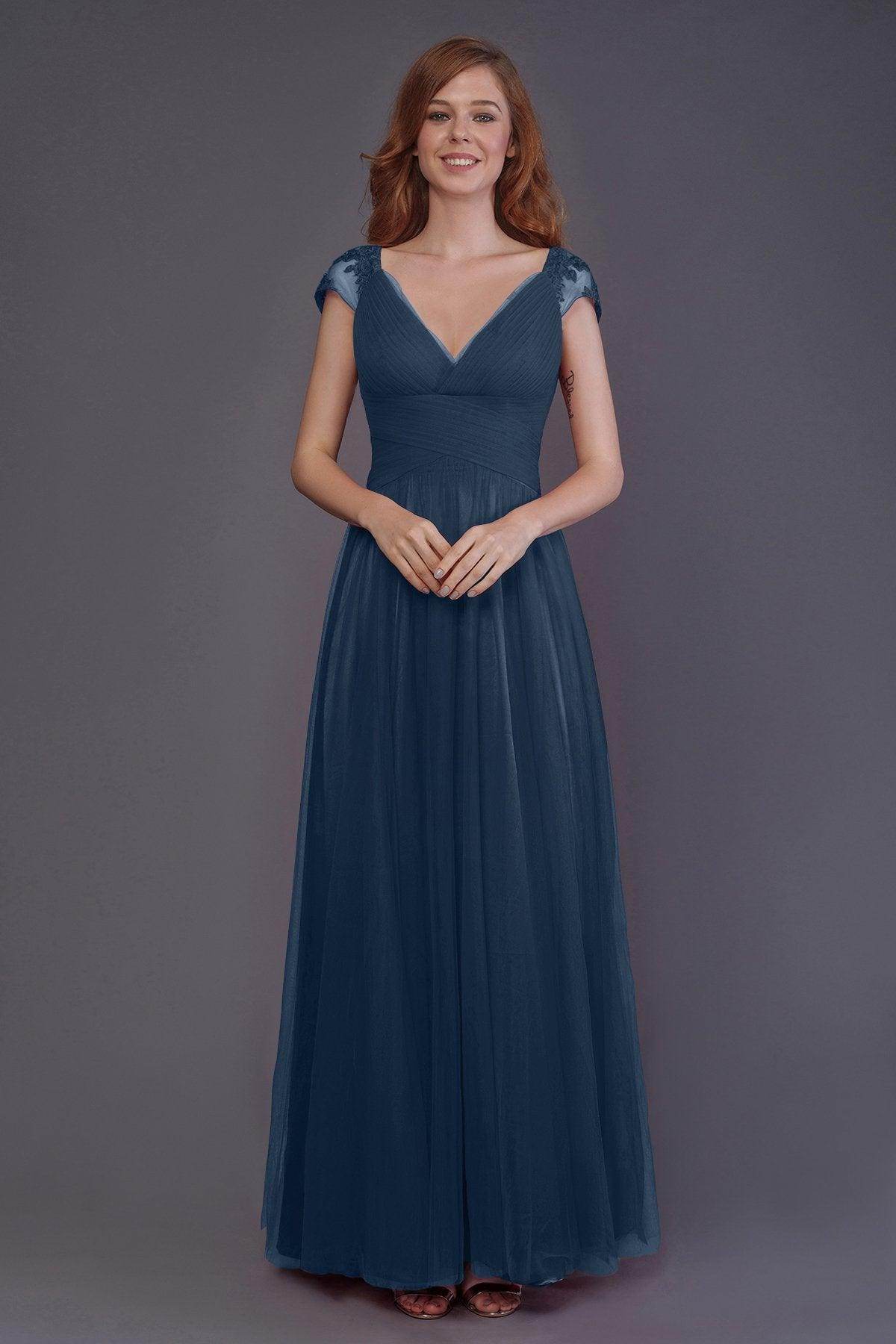 Sheath-Column Floor Length Tulle Bridesmaid Dress PR3510
