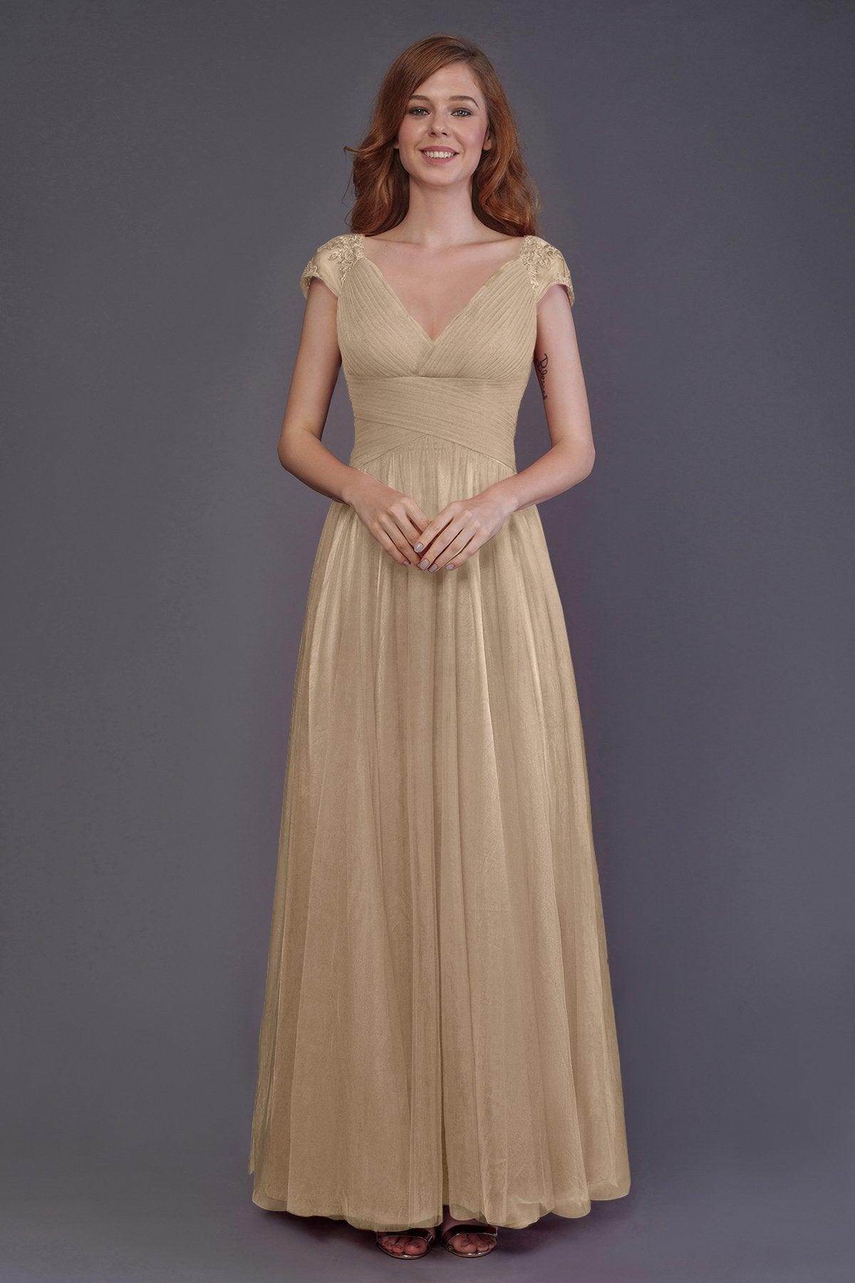 Sheath-Column Floor Length Tulle Bridesmaid Dress PR3510