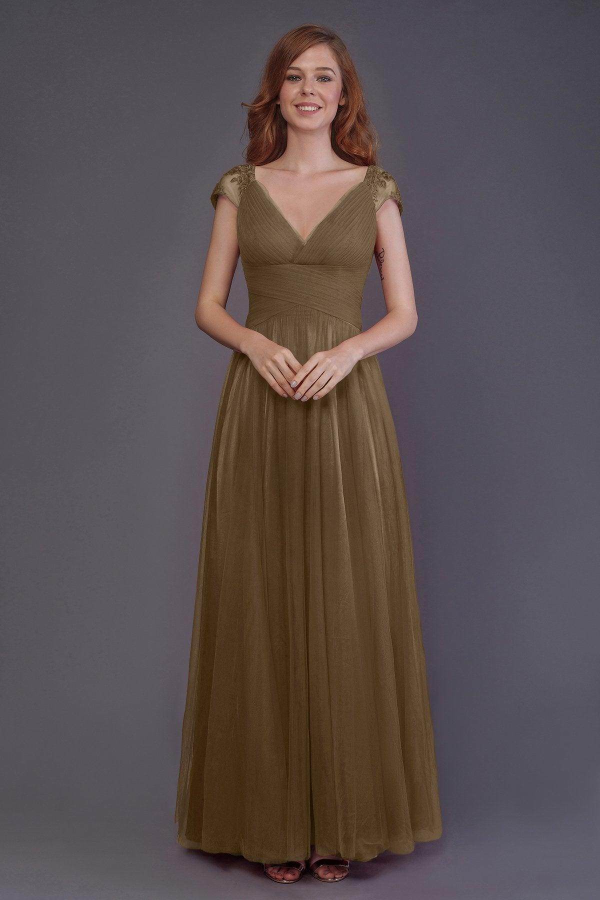 Sheath-Column Floor Length Tulle Bridesmaid Dress PR3510