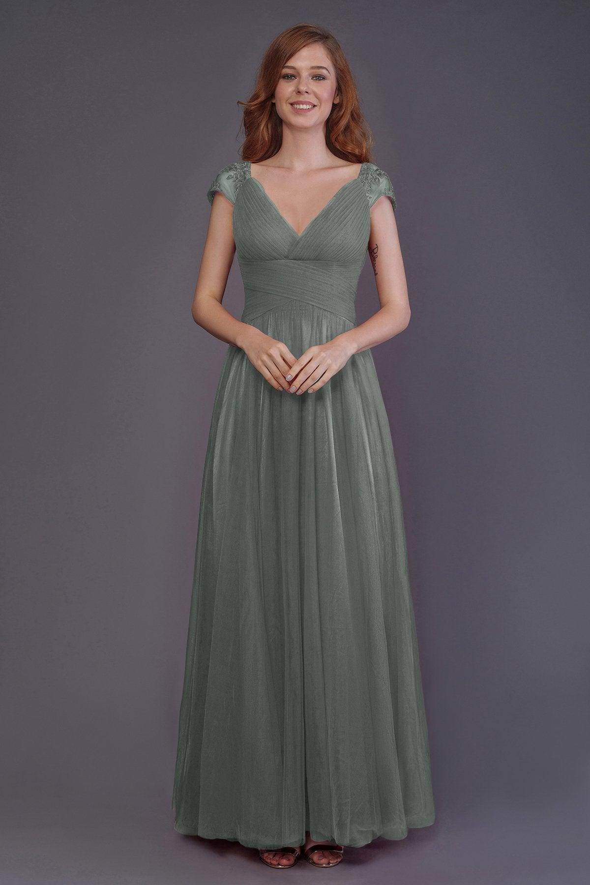 Sheath-Column Floor Length Tulle Bridesmaid Dress PR3510