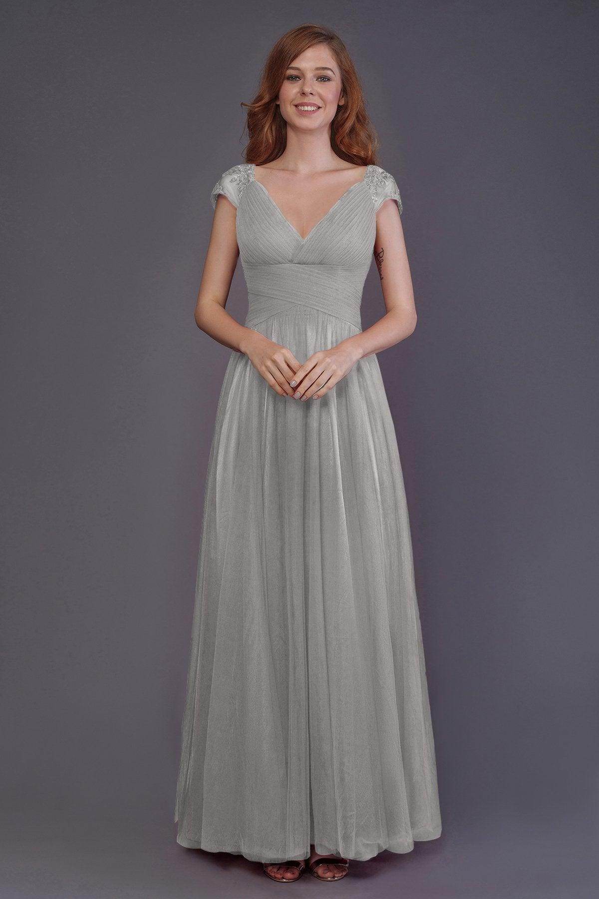 Sheath-Column Floor Length Tulle Bridesmaid Dress PR3510