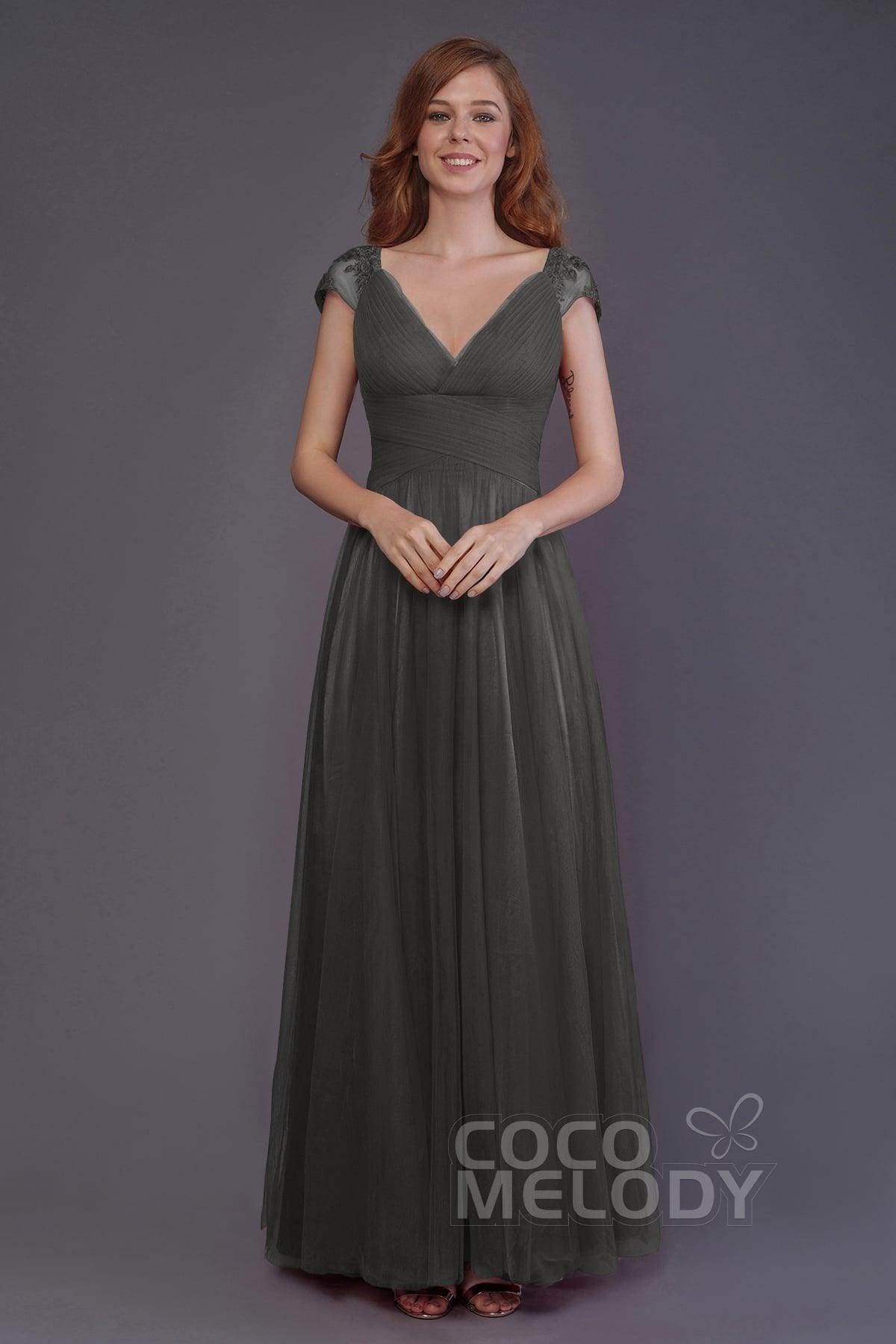 Sheath-Column Floor Length Tulle Bridesmaid Dress PR3510