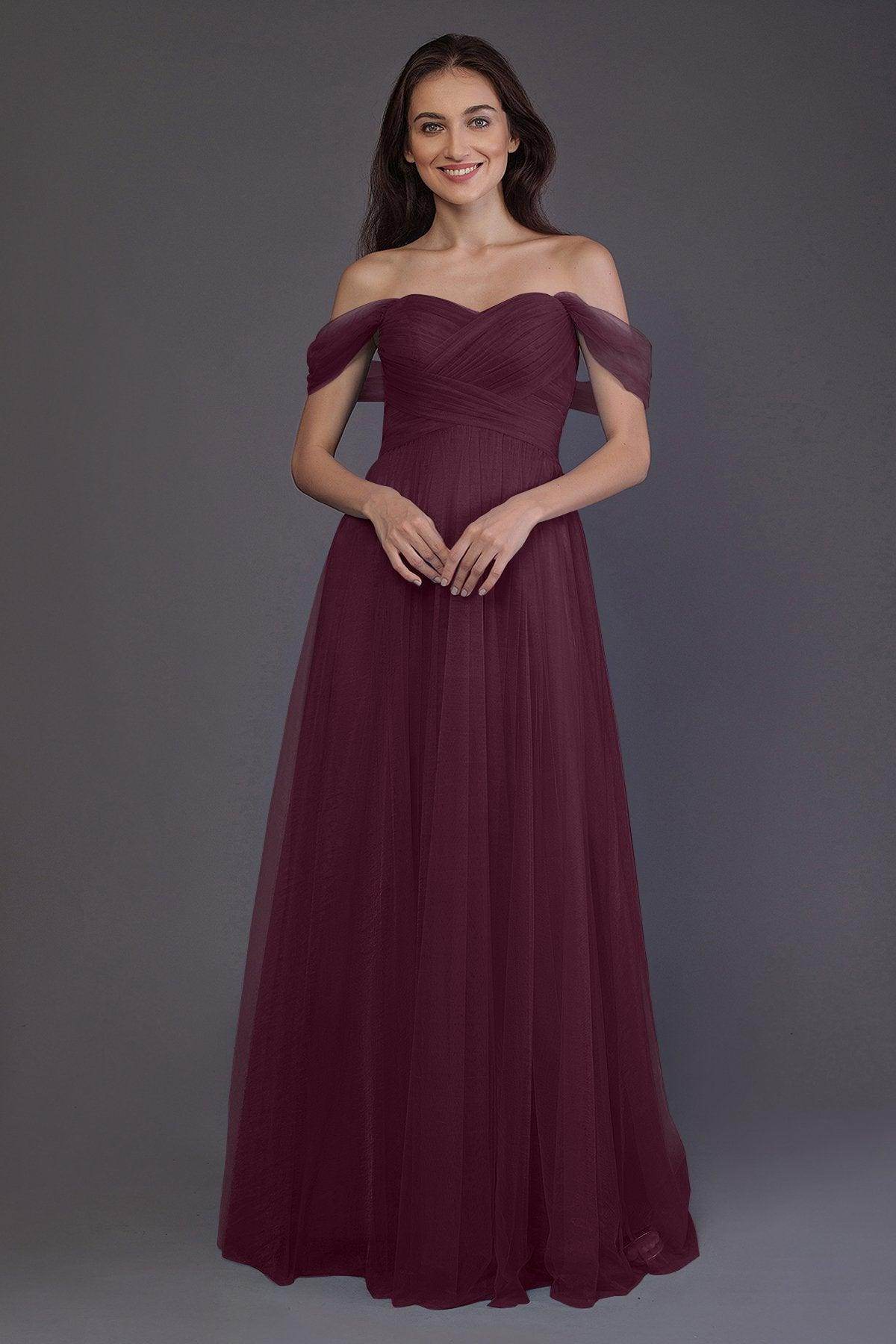 Sheath-Column Floor Length Tulle Bridesmaid Dress PR3512
