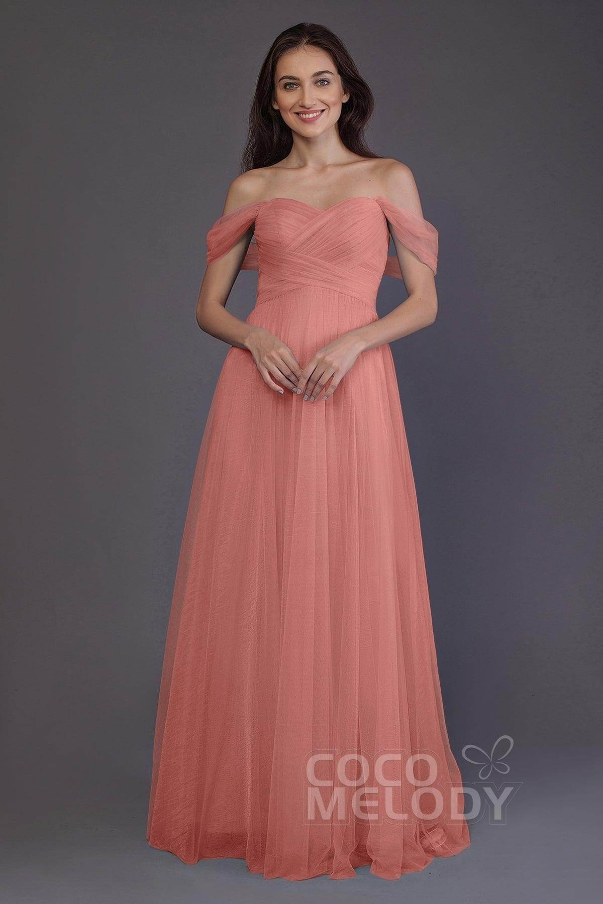 Sheath-Column Floor Length Tulle Bridesmaid Dress PR3512