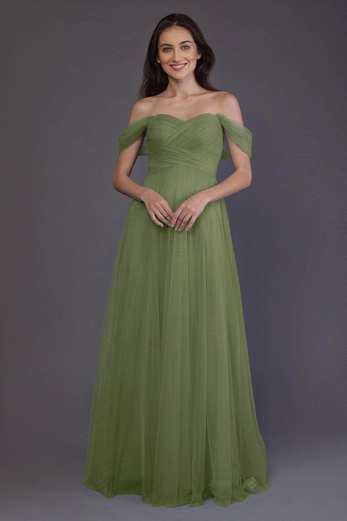 Sheath-Column Floor Length Tulle Bridesmaid Dress PR3512