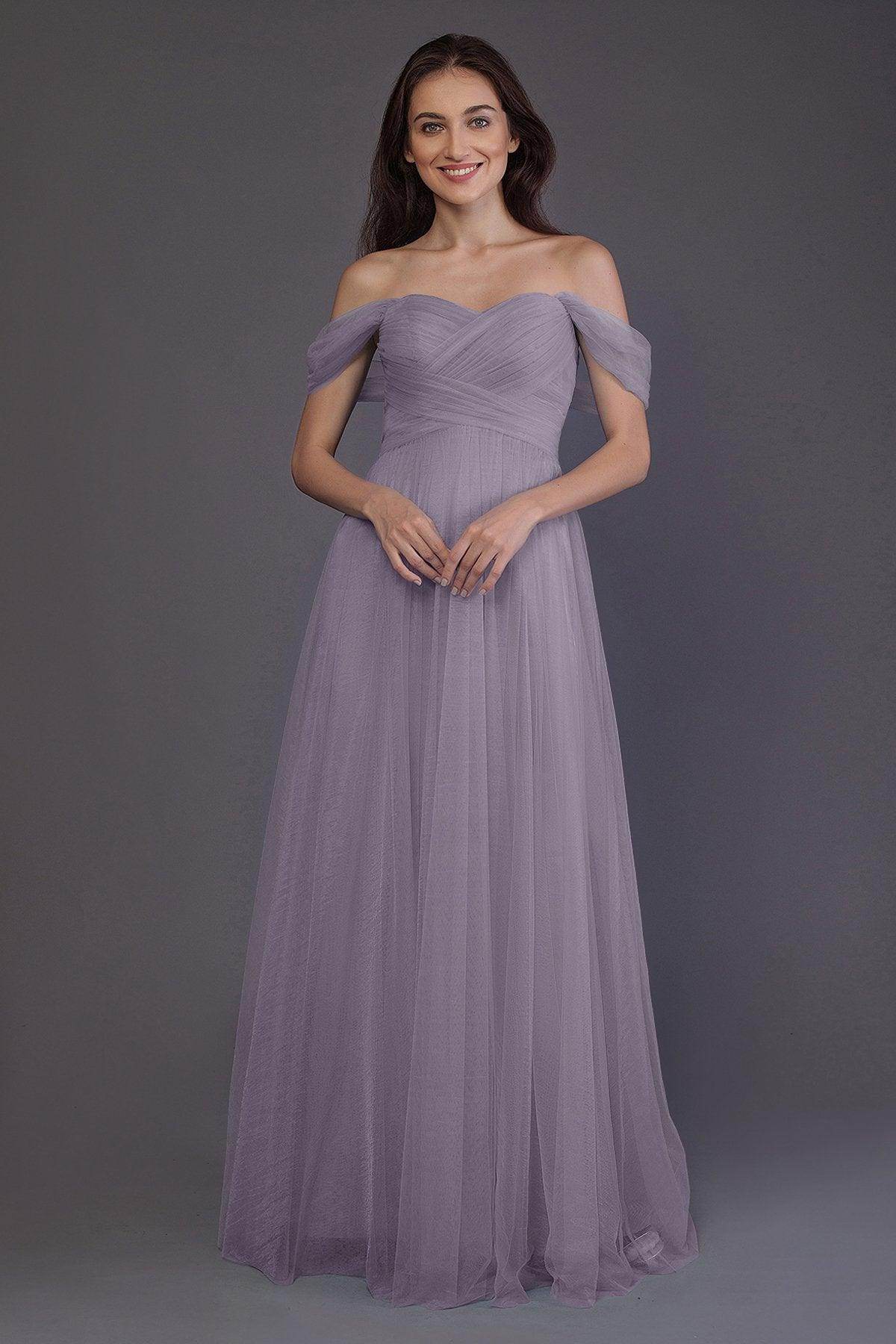 Sheath-Column Floor Length Tulle Bridesmaid Dress PR3512