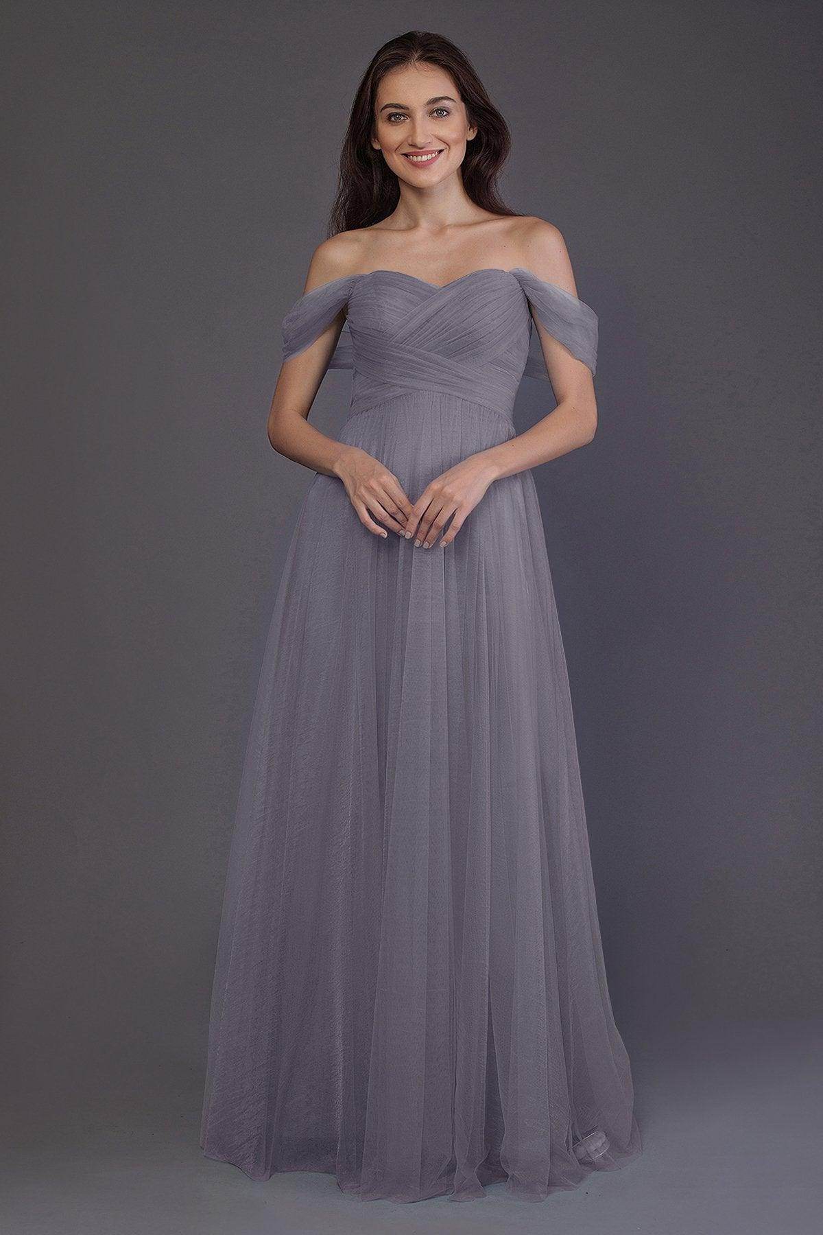 Sheath-Column Floor Length Tulle Bridesmaid Dress PR3512