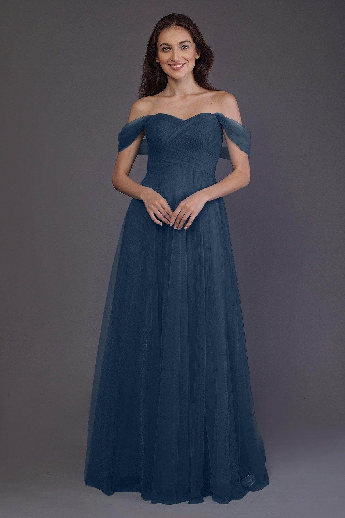 Sheath-Column Floor Length Tulle Bridesmaid Dress PR3512
