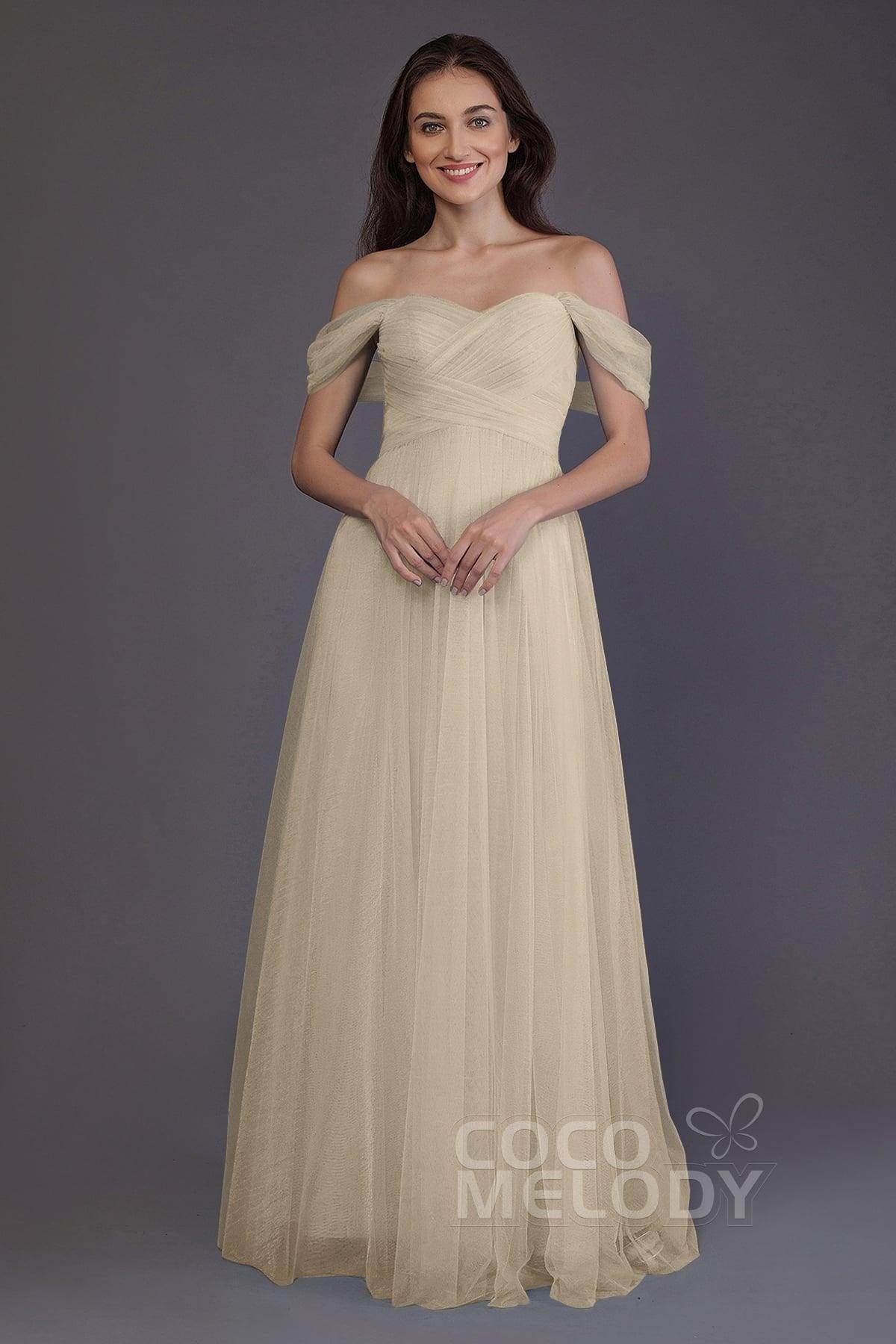 Sheath-Column Floor Length Tulle Bridesmaid Dress PR3512