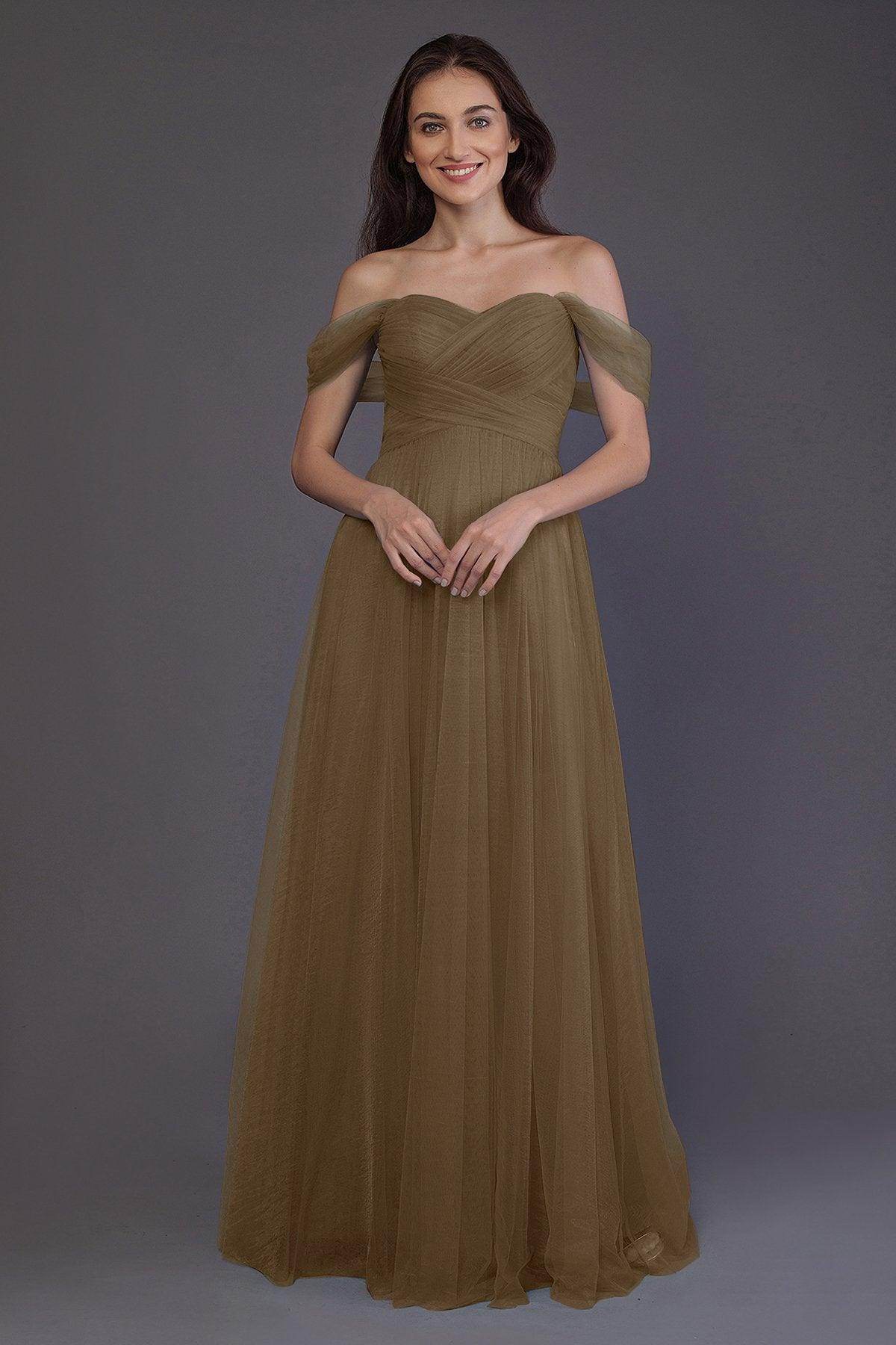 Sheath-Column Floor Length Tulle Bridesmaid Dress PR3512
