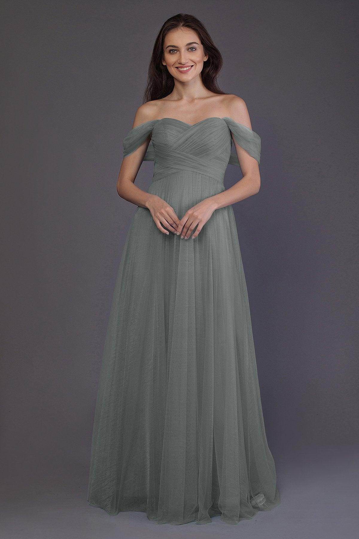 Sheath-Column Floor Length Tulle Bridesmaid Dress PR3512