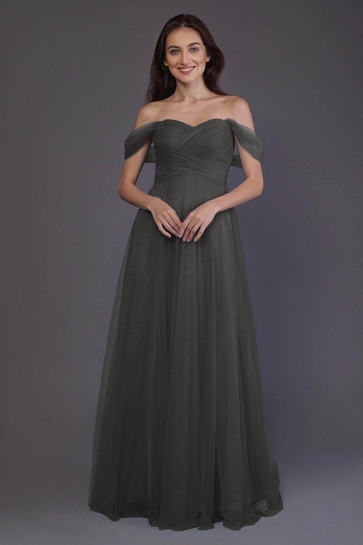 Sheath-Column Floor Length Tulle Bridesmaid Dress PR3512