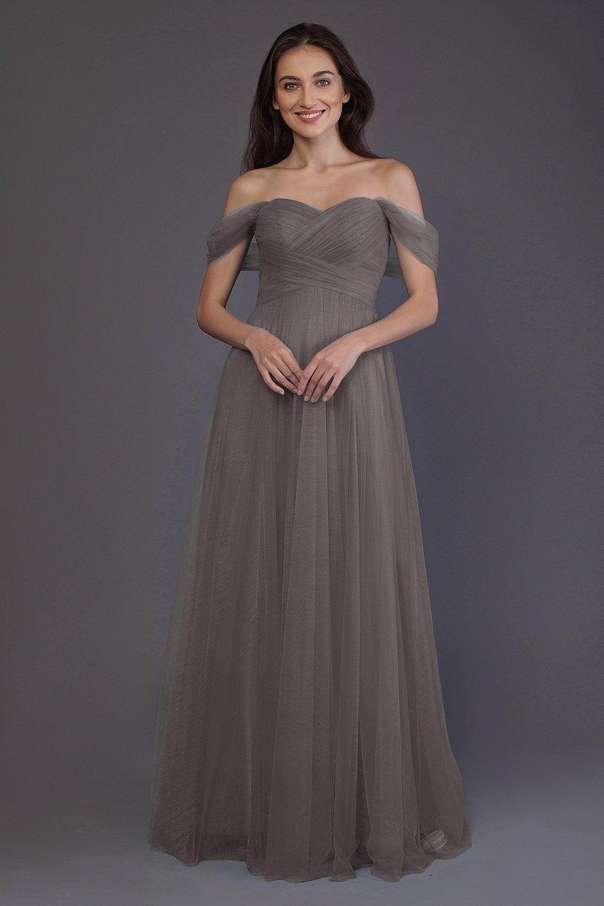 Sheath-Column Floor Length Tulle Bridesmaid Dress PR3512