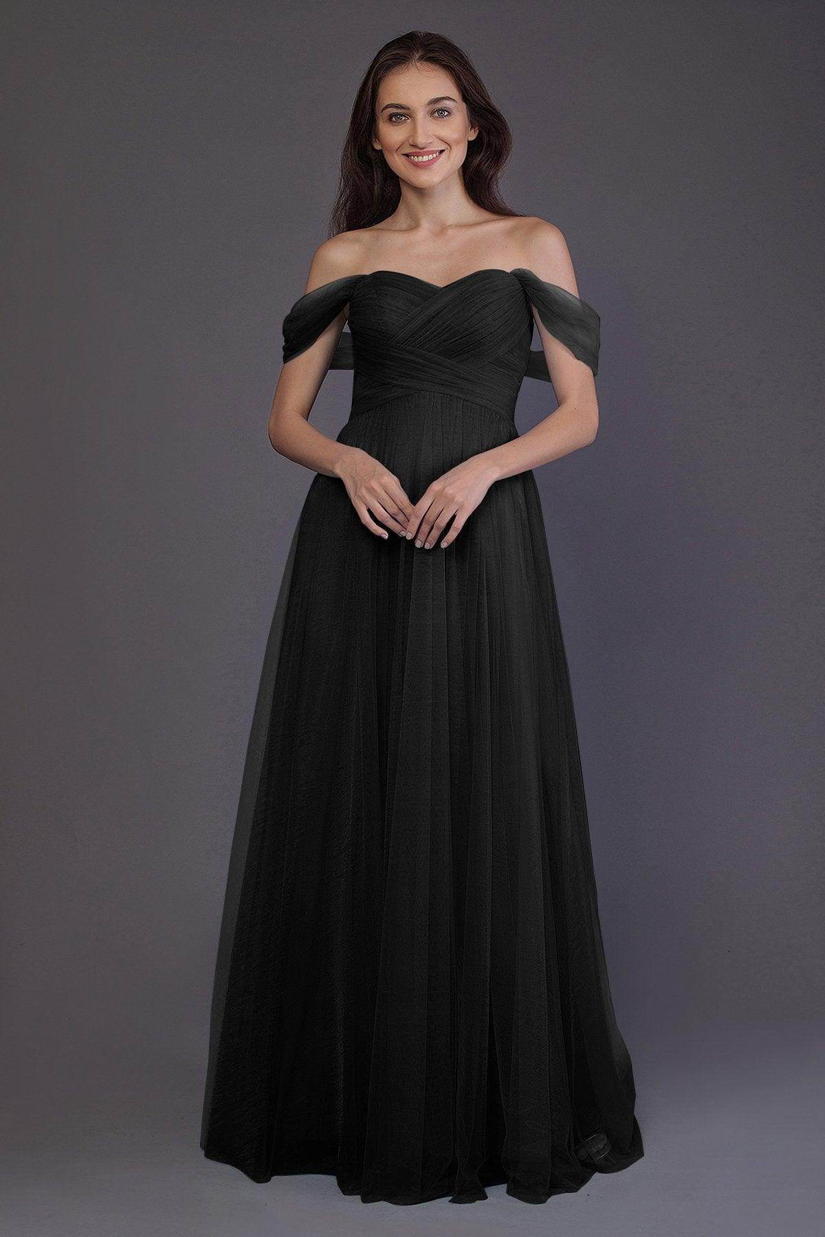 Sheath-Column Floor Length Tulle Bridesmaid Dress PR3512