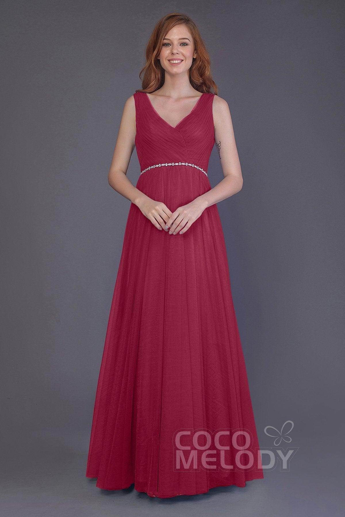 Sheath-Column Floor Length Tulle Bridesmaid Dress PR3518