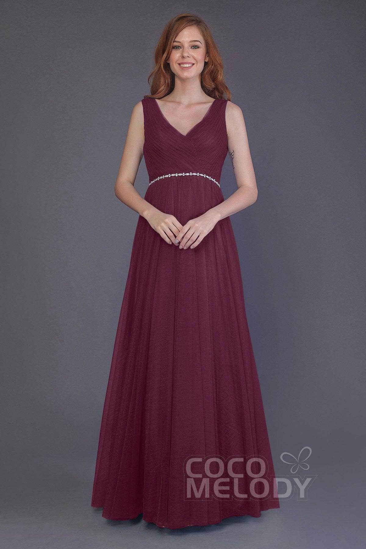 Sheath-Column Floor Length Tulle Bridesmaid Dress PR3518