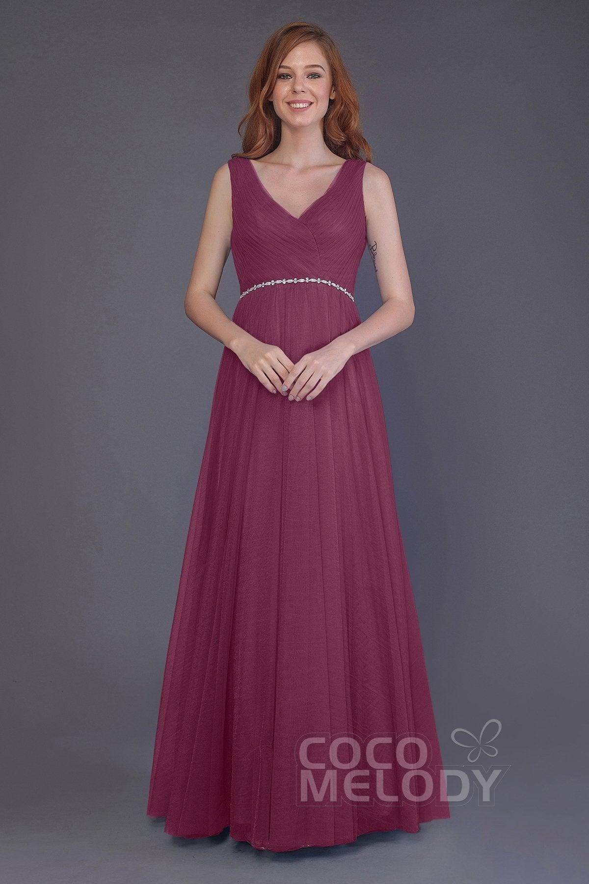 Sheath-Column Floor Length Tulle Bridesmaid Dress PR3518