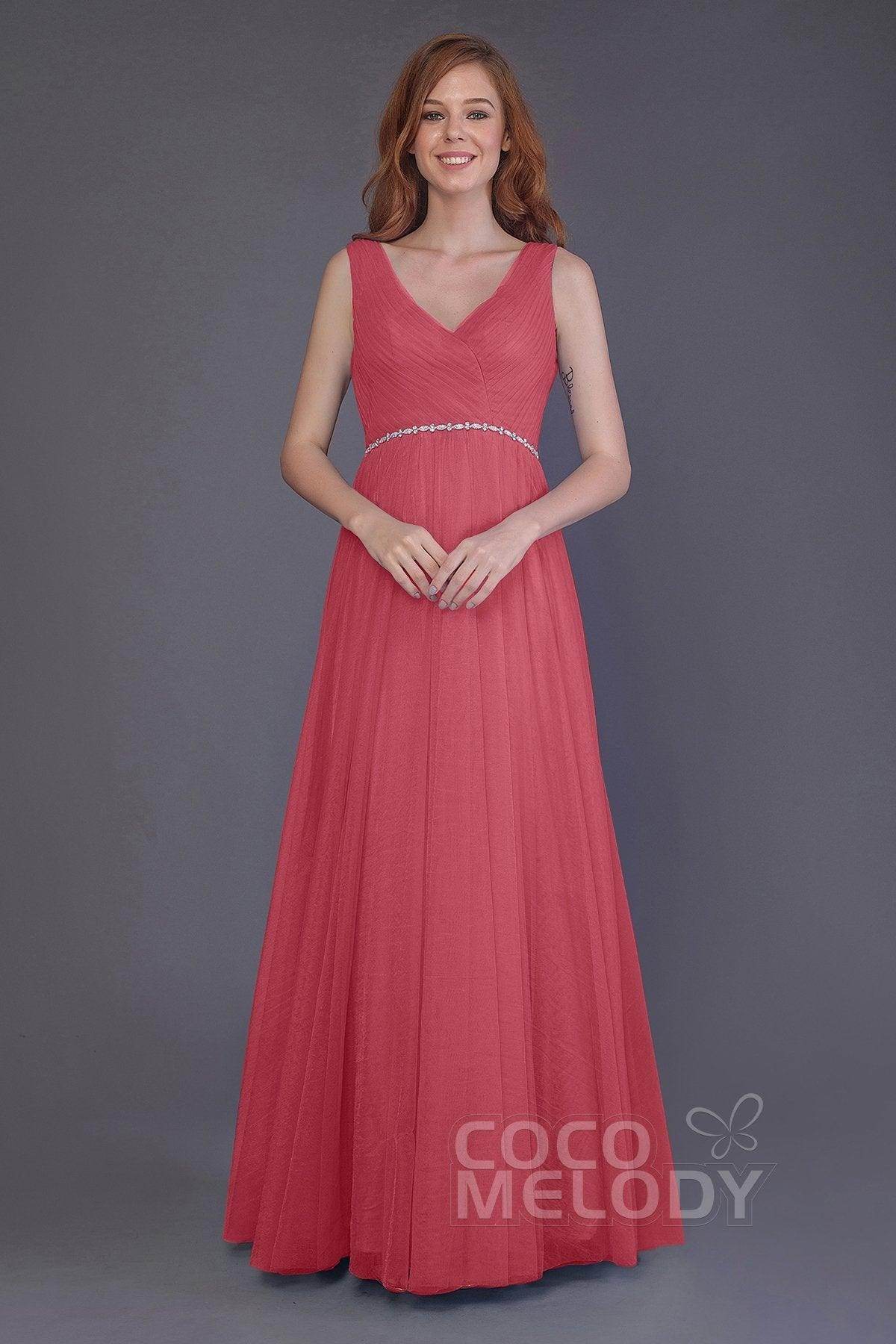 Sheath-Column Floor Length Tulle Bridesmaid Dress PR3518