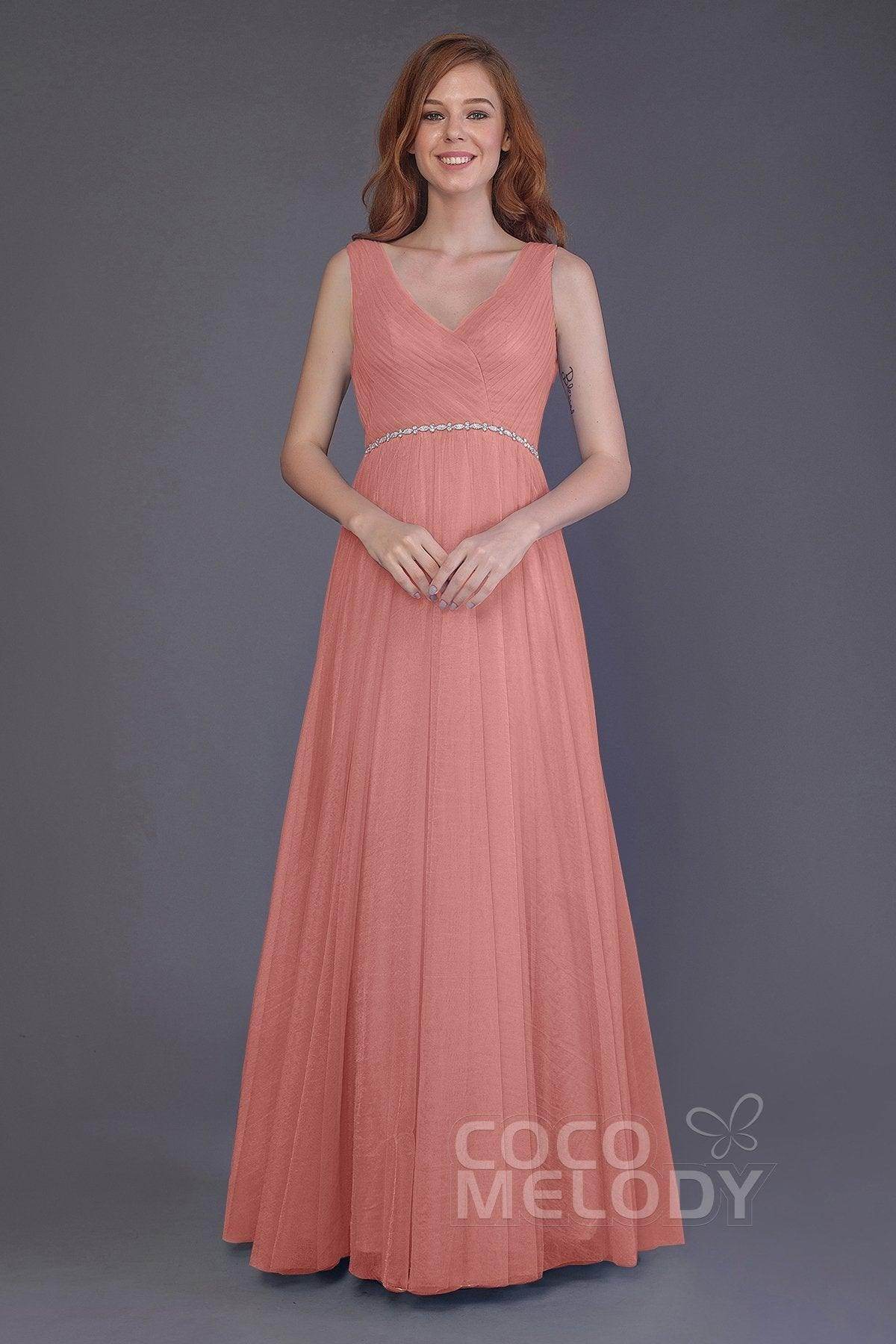 Sheath-Column Floor Length Tulle Bridesmaid Dress PR3518