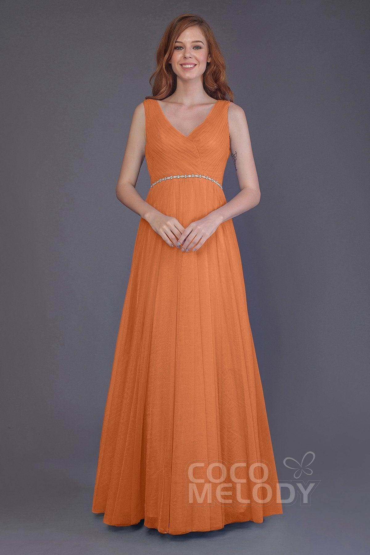 Sheath-Column Floor Length Tulle Bridesmaid Dress PR3518