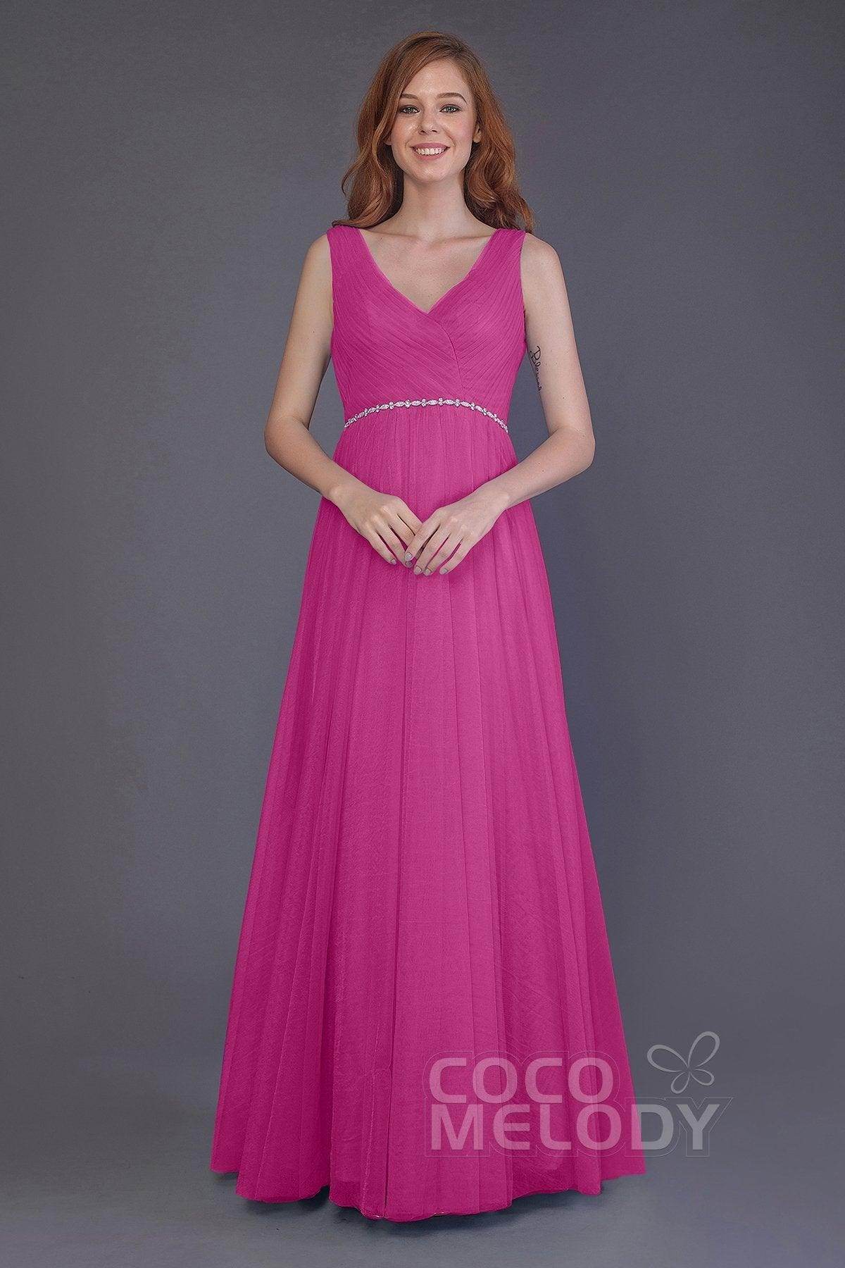 Sheath-Column Floor Length Tulle Bridesmaid Dress PR3518