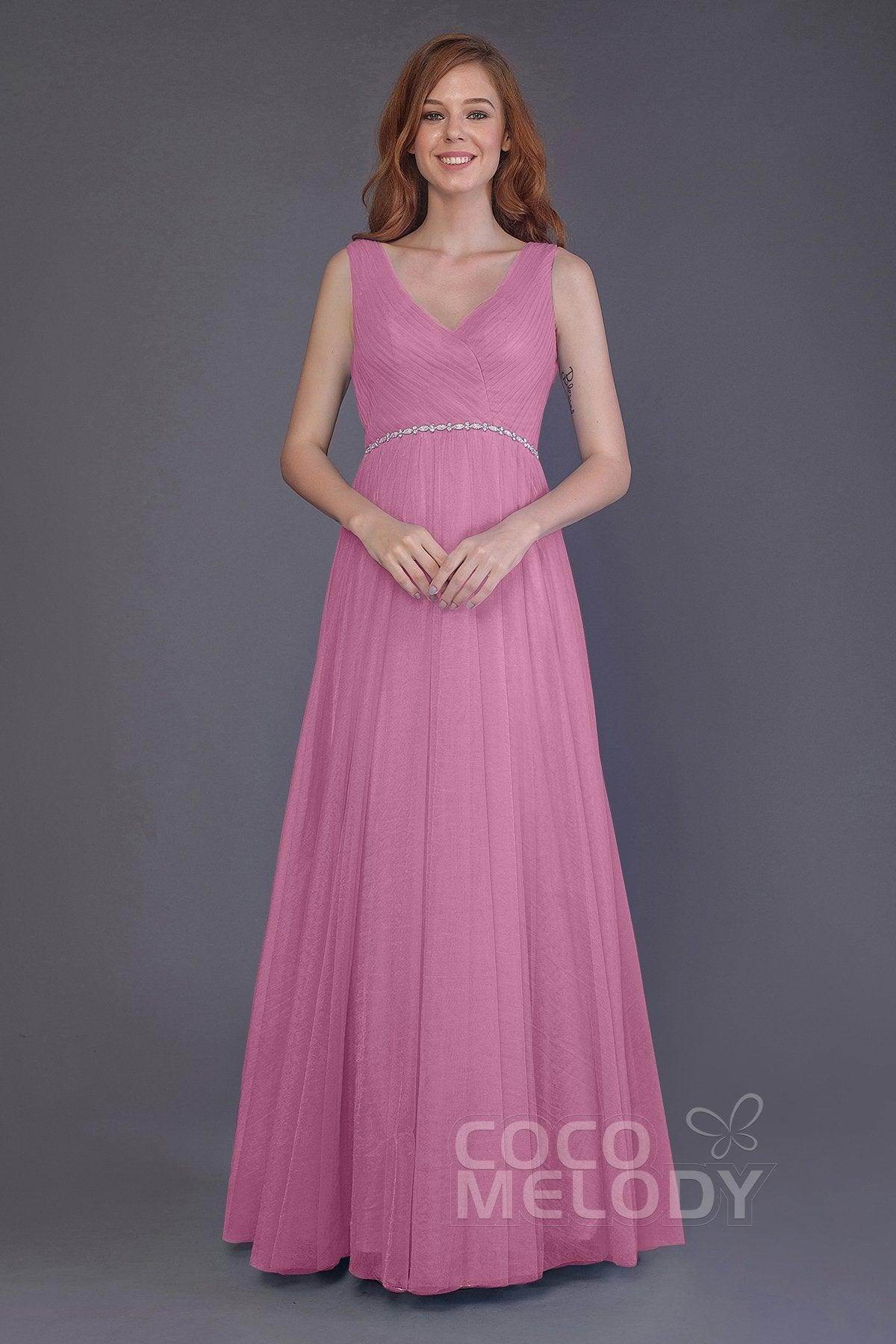 Sheath-Column Floor Length Tulle Bridesmaid Dress PR3518