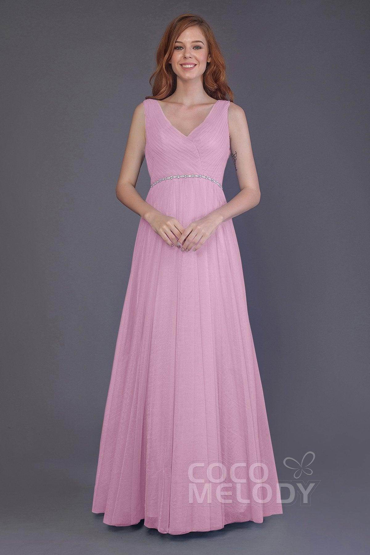 Sheath-Column Floor Length Tulle Bridesmaid Dress PR3518