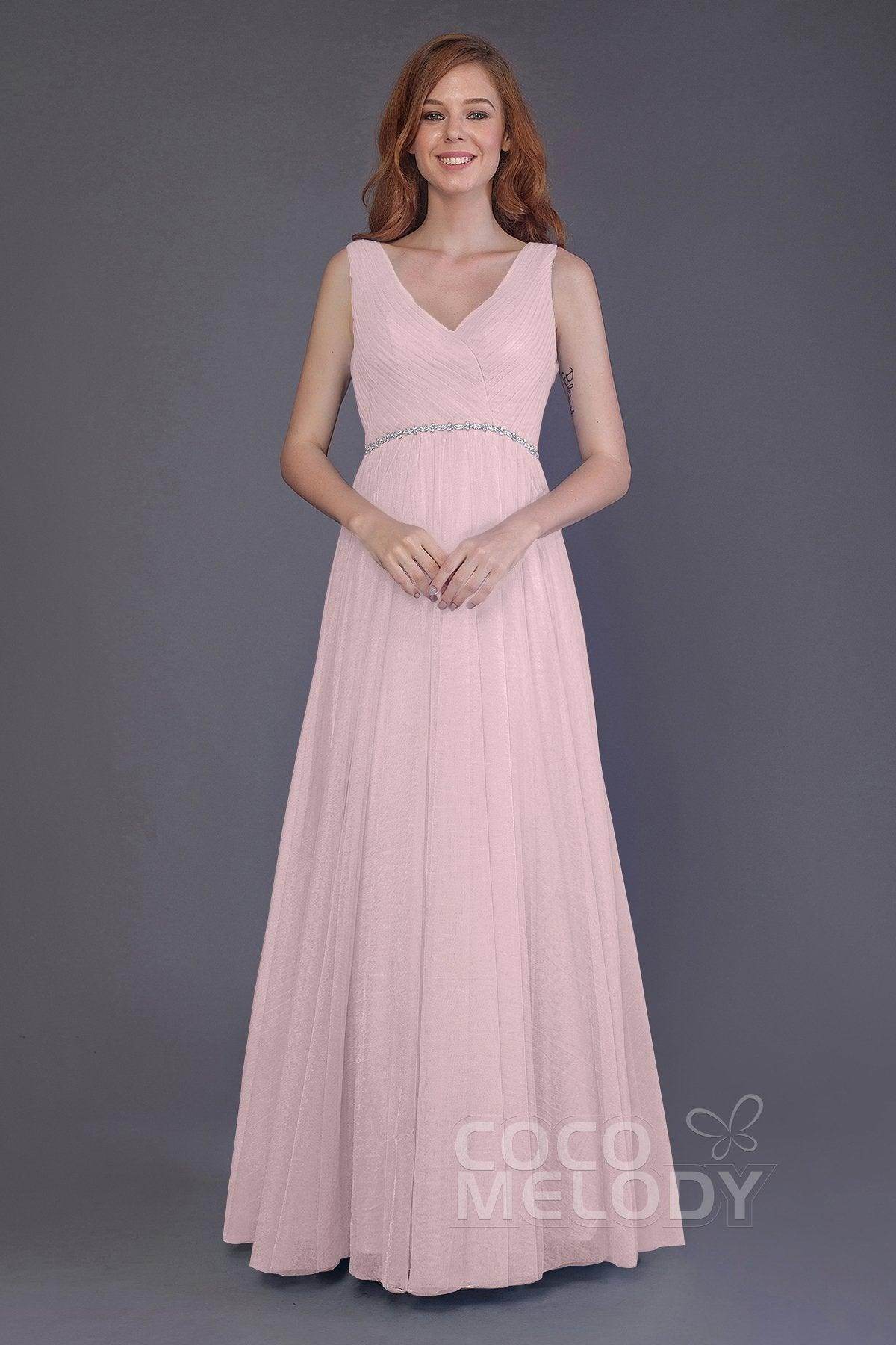 Sheath-Column Floor Length Tulle Bridesmaid Dress PR3518