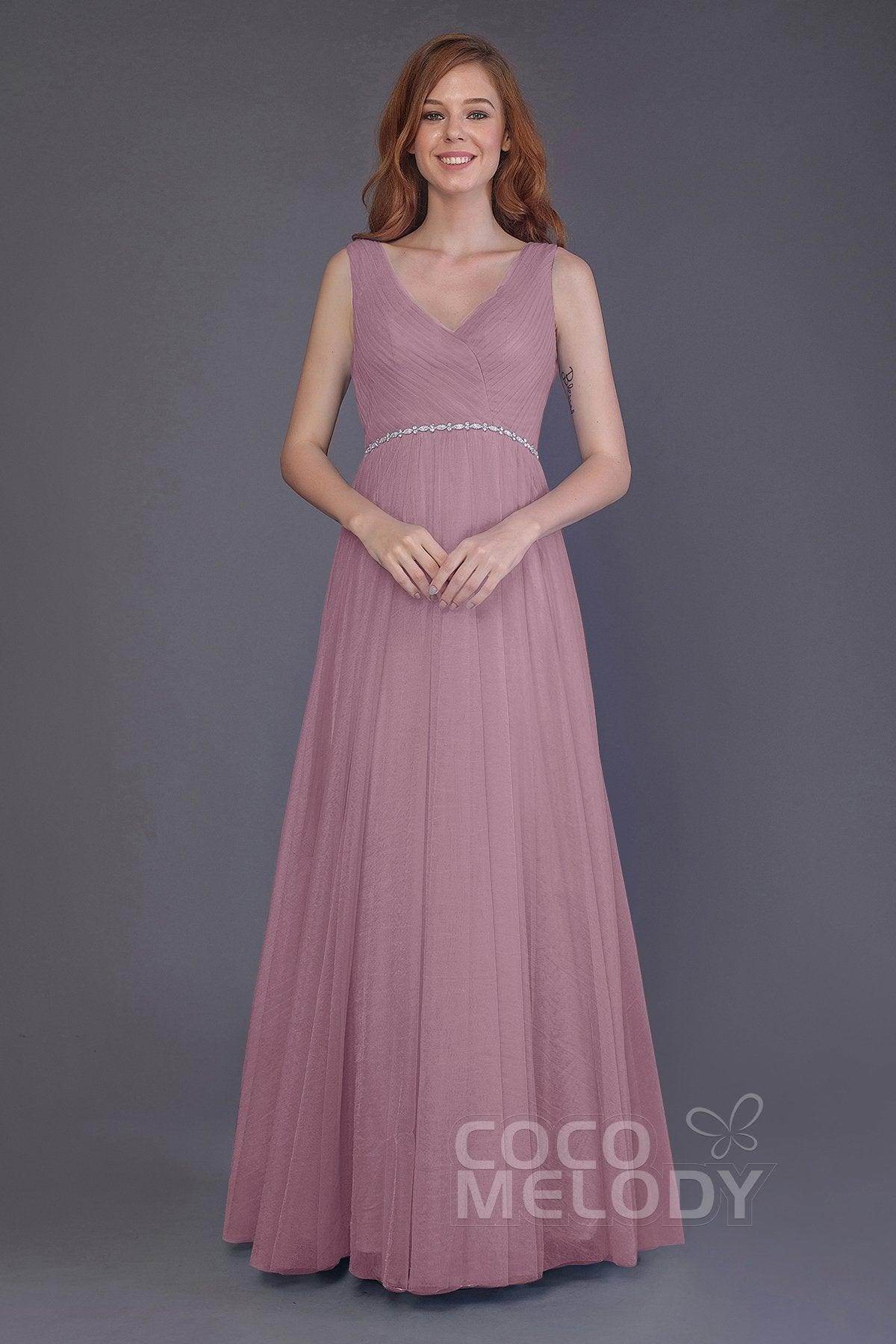 Sheath-Column Floor Length Tulle Bridesmaid Dress PR3518