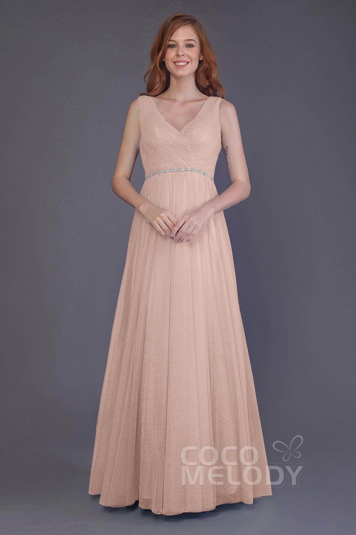 Sheath-Column Floor Length Tulle Bridesmaid Dress PR3518