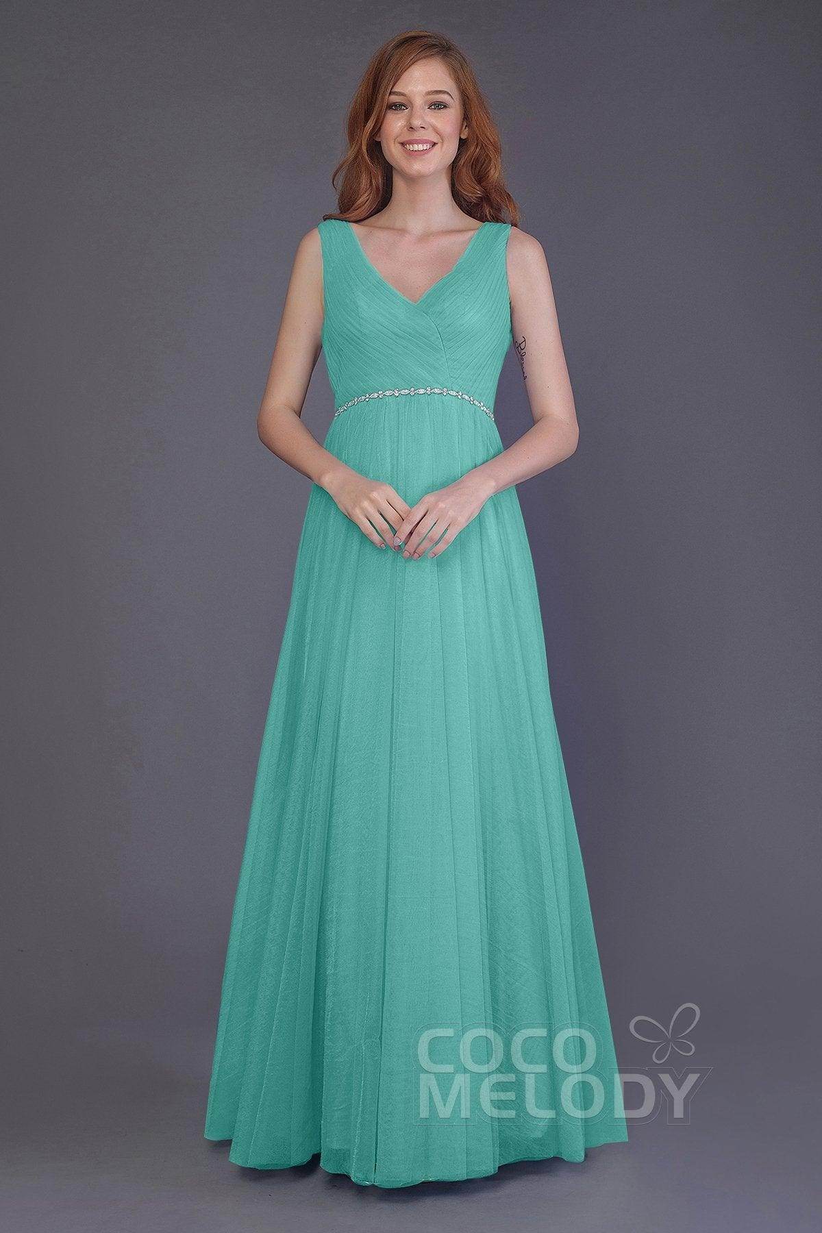 Sheath-Column Floor Length Tulle Bridesmaid Dress PR3518