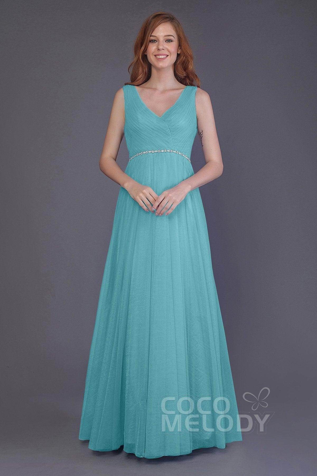 Sheath-Column Floor Length Tulle Bridesmaid Dress PR3518