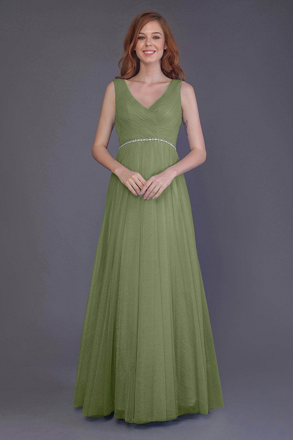 Sheath-Column Floor Length Tulle Bridesmaid Dress PR3518