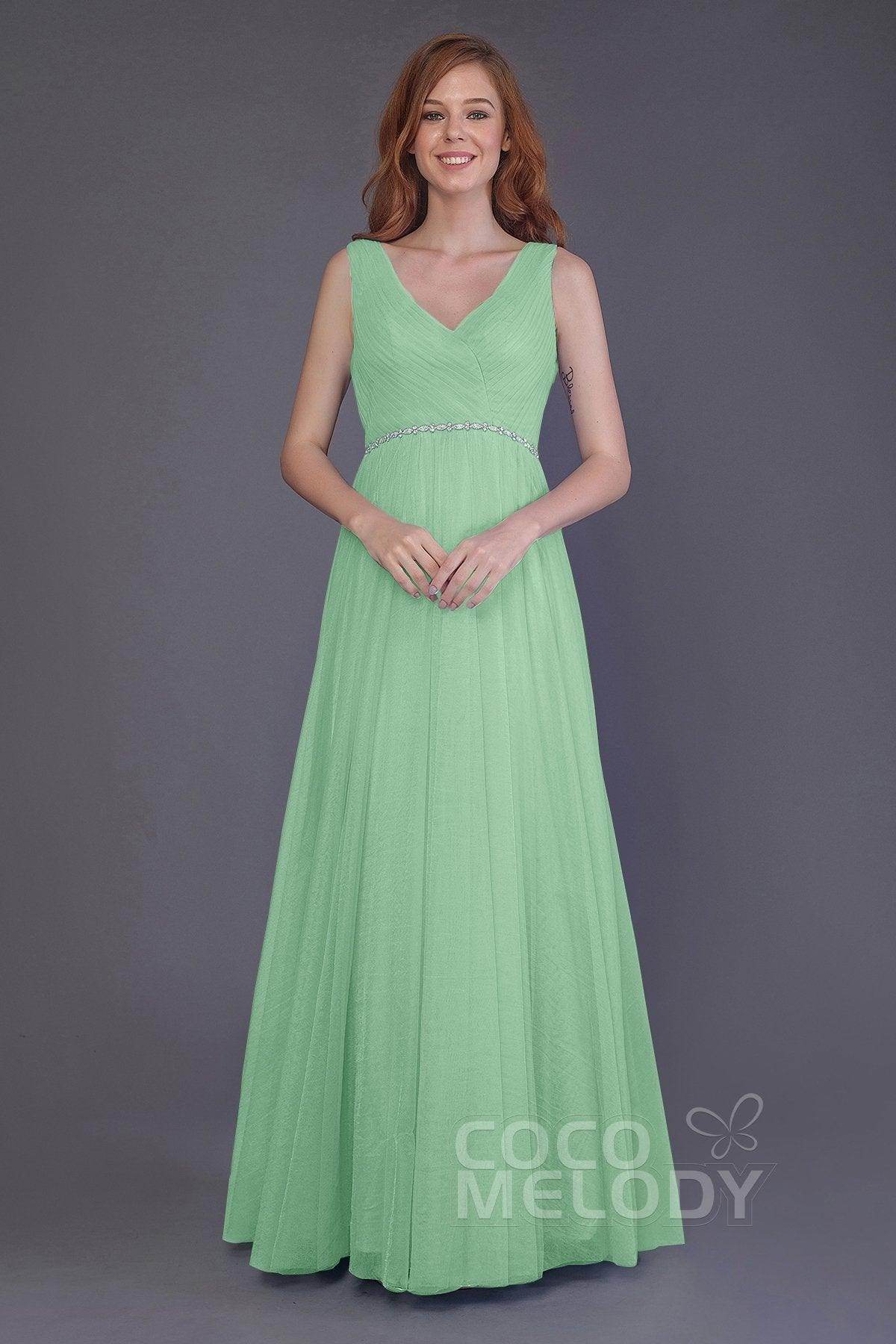 Sheath-Column Floor Length Tulle Bridesmaid Dress PR3518
