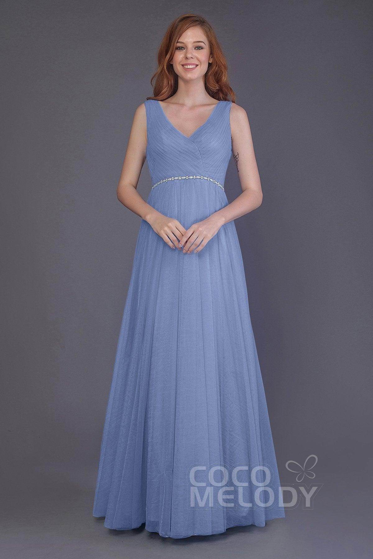 Sheath-Column Floor Length Tulle Bridesmaid Dress PR3518