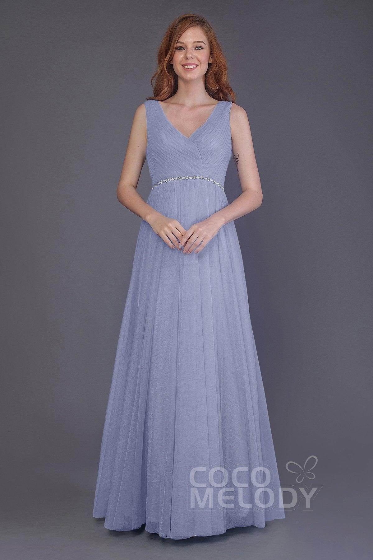 Sheath-Column Floor Length Tulle Bridesmaid Dress PR3518