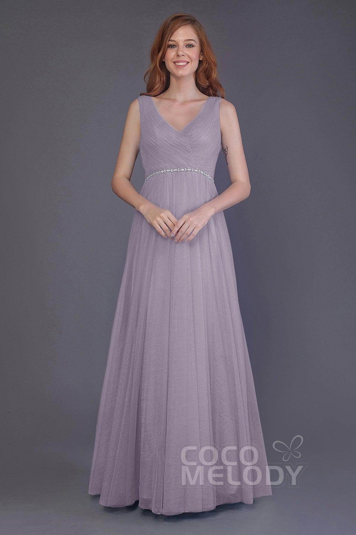 Sheath-Column Floor Length Tulle Bridesmaid Dress PR3518