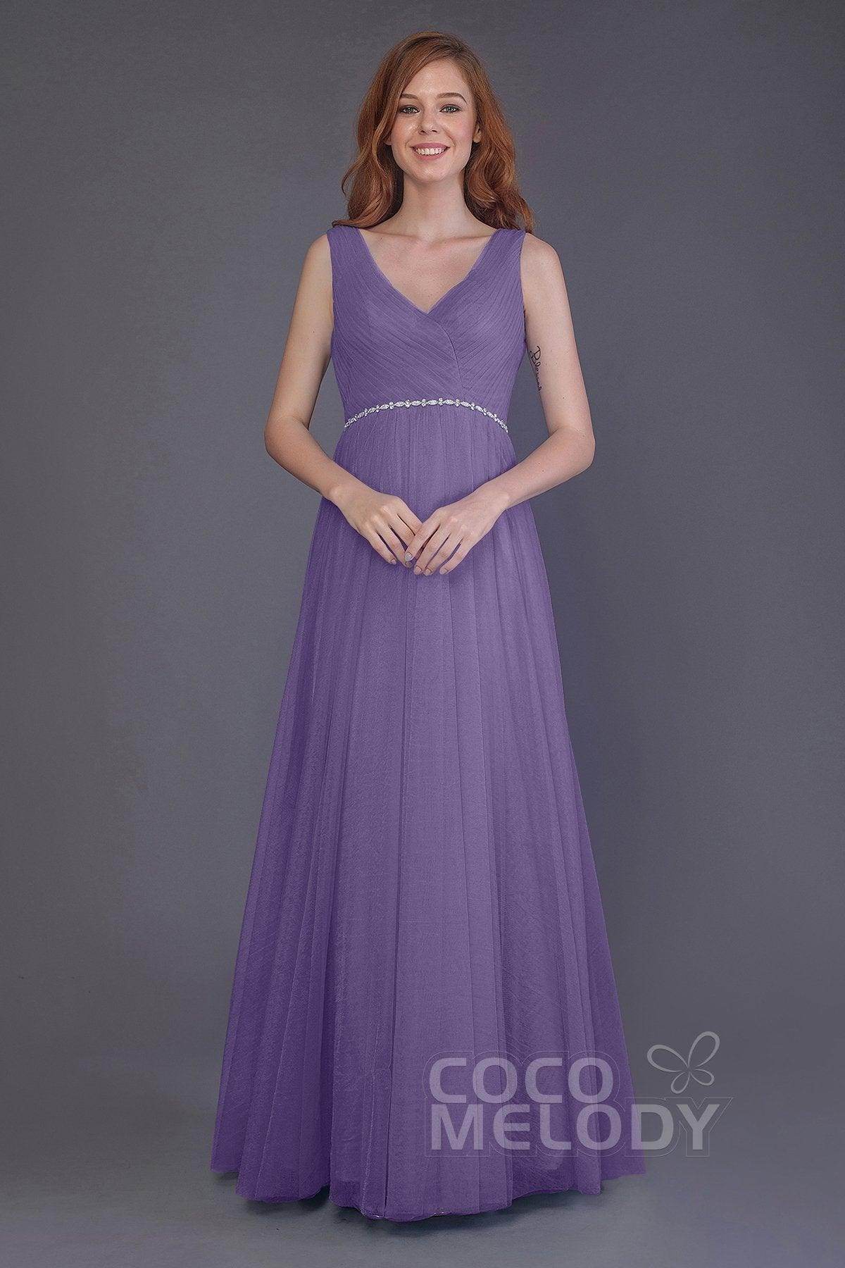 Sheath-Column Floor Length Tulle Bridesmaid Dress PR3518