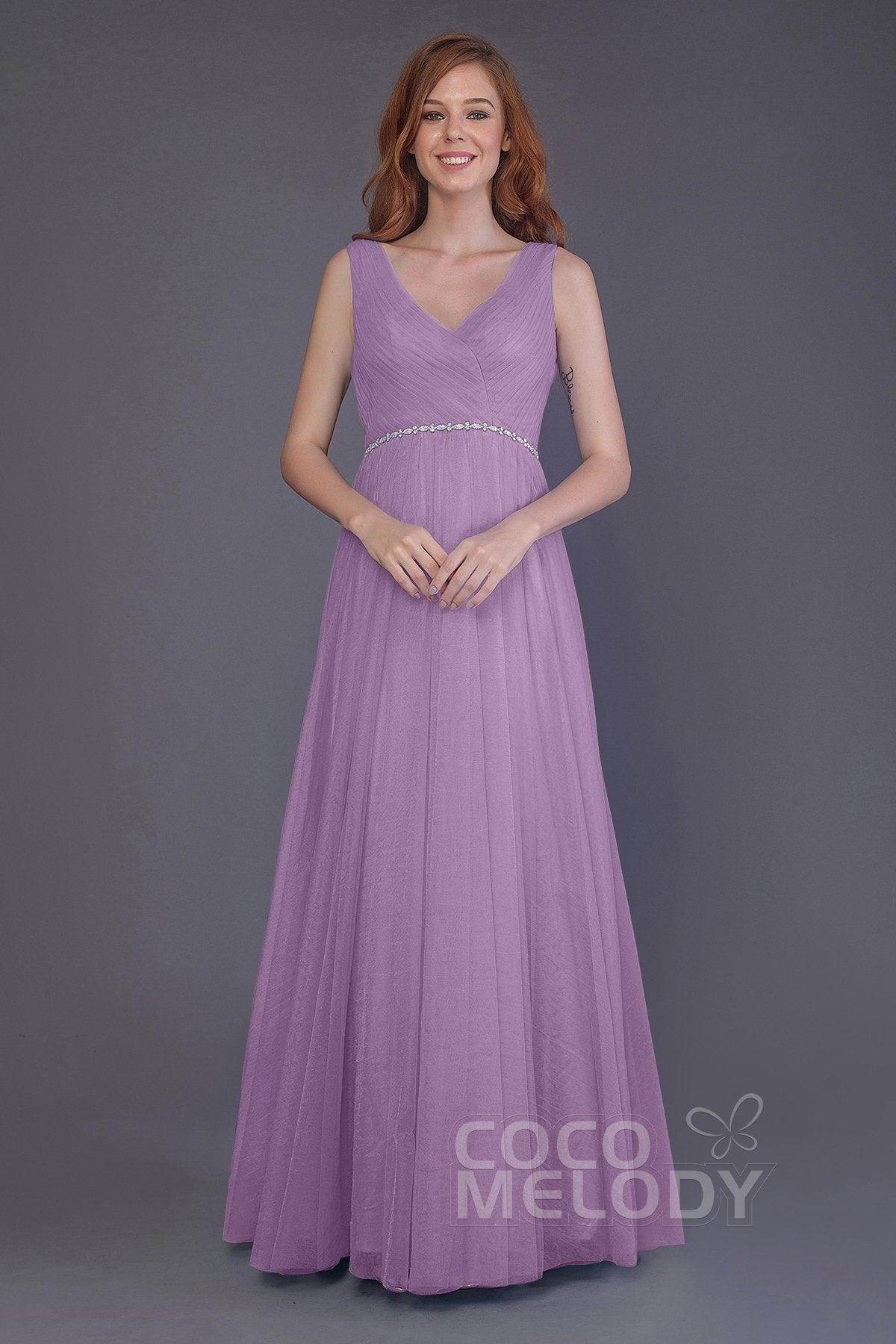 Sheath-Column Floor Length Tulle Bridesmaid Dress PR3518