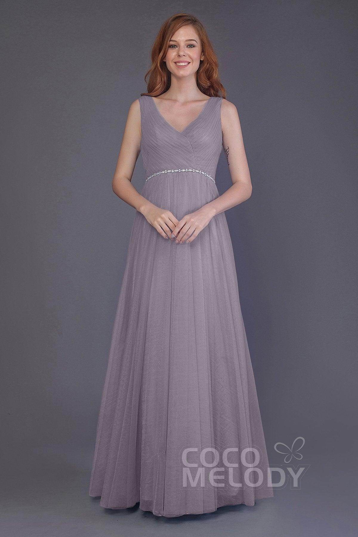 Sheath-Column Floor Length Tulle Bridesmaid Dress PR3518