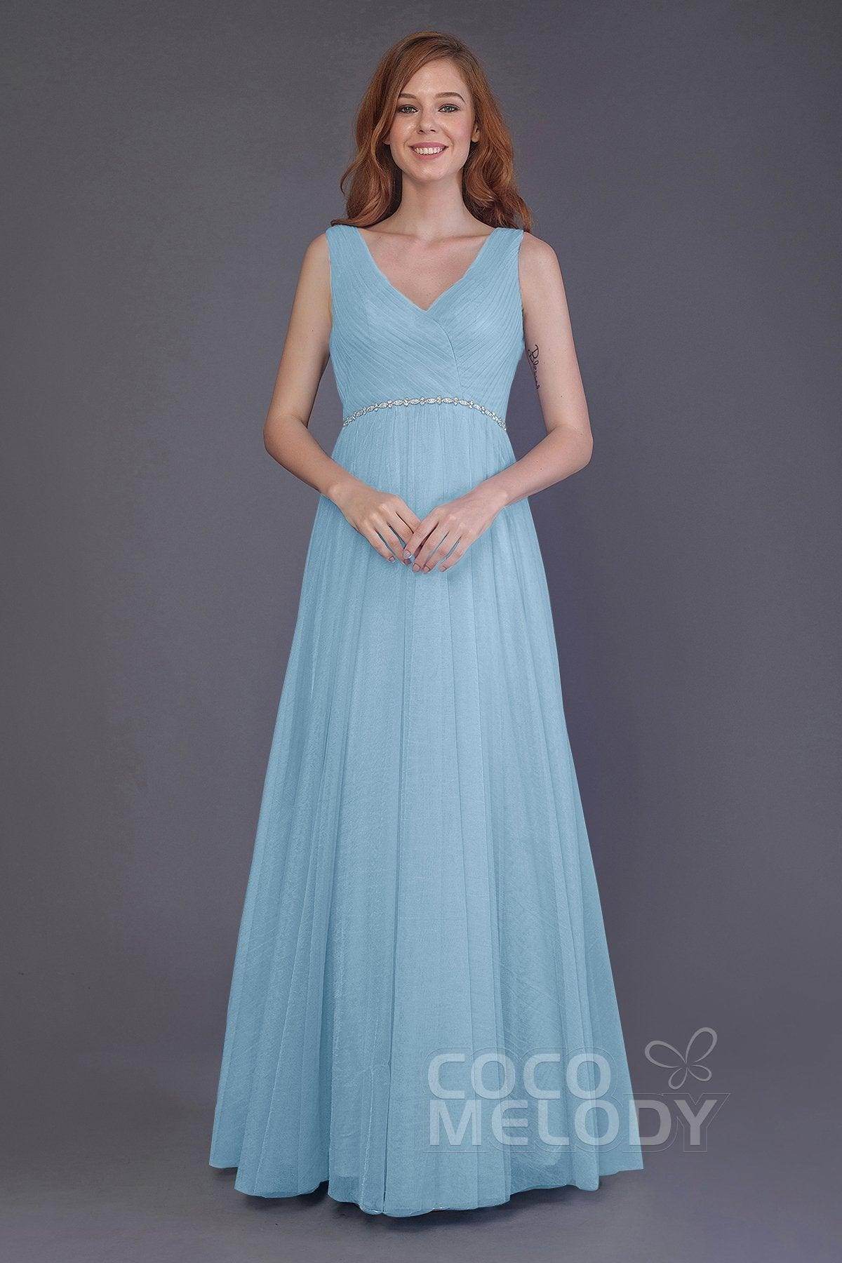 Sheath-Column Floor Length Tulle Bridesmaid Dress PR3518