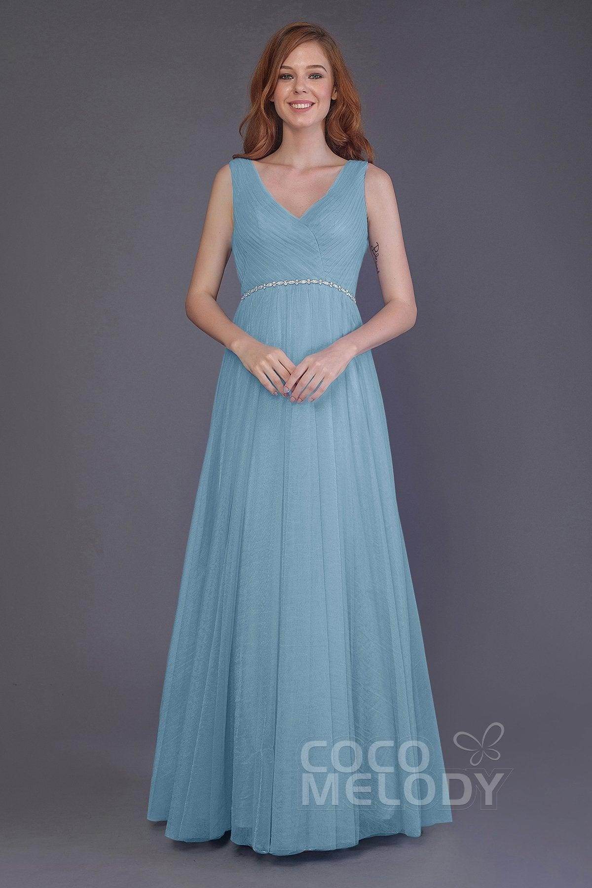 Sheath-Column Floor Length Tulle Bridesmaid Dress PR3518
