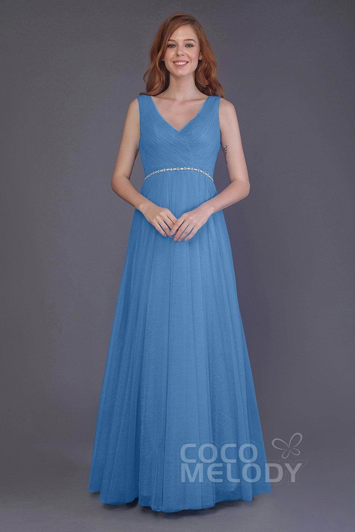 Sheath-Column Floor Length Tulle Bridesmaid Dress PR3518