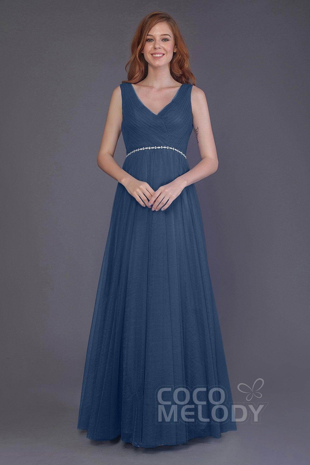 Sheath-Column Floor Length Tulle Bridesmaid Dress PR3518