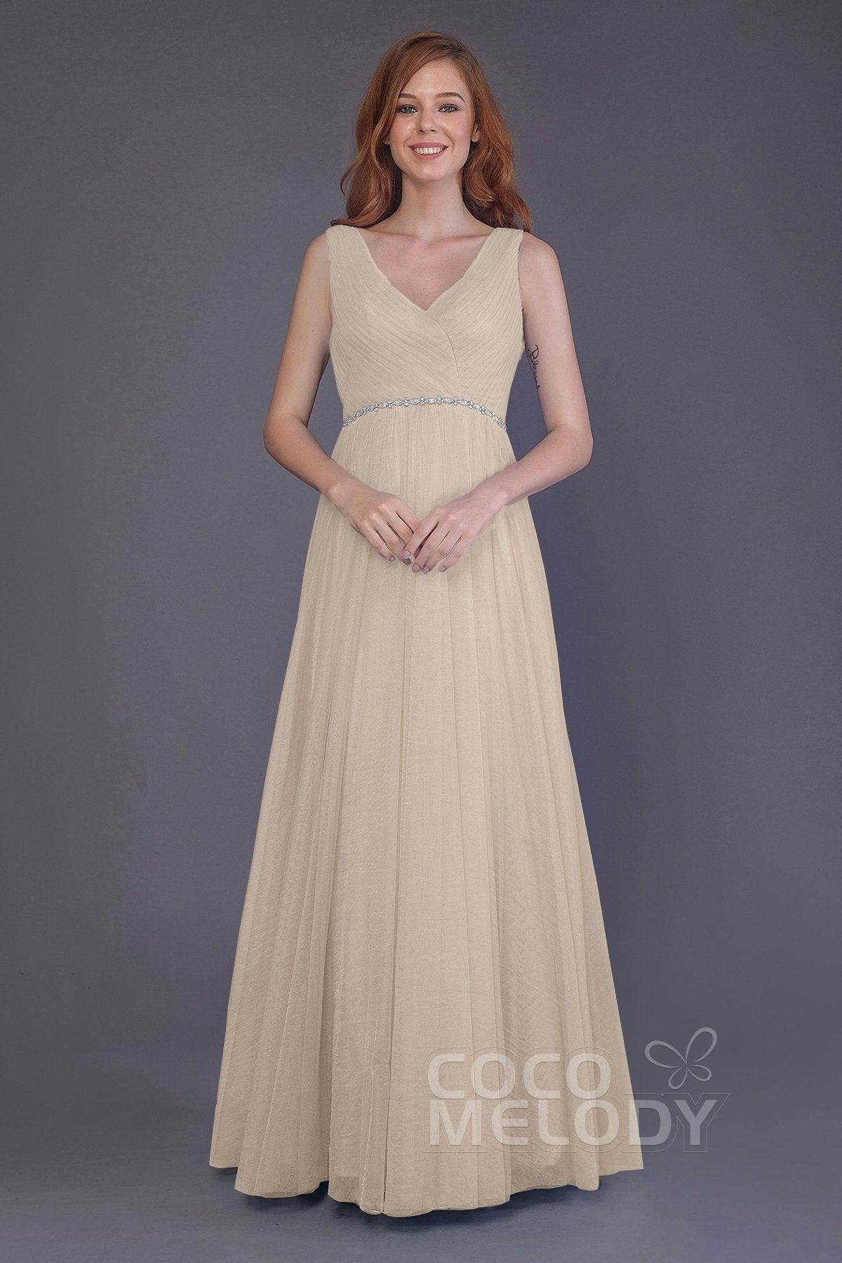 Sheath-Column Floor Length Tulle Bridesmaid Dress PR3518