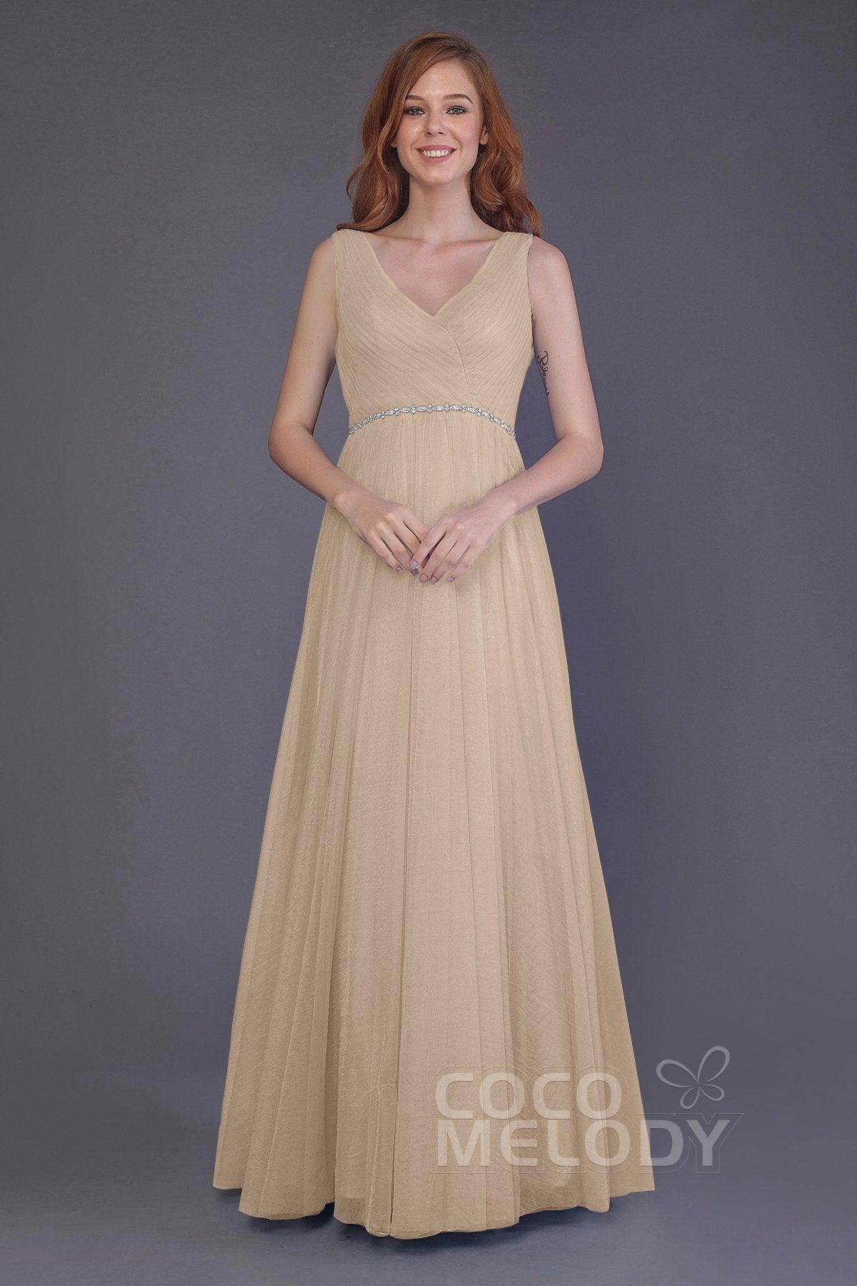 Sheath-Column Floor Length Tulle Bridesmaid Dress PR3518