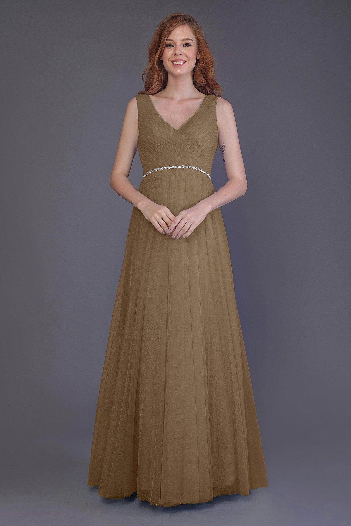 Sheath-Column Floor Length Tulle Bridesmaid Dress PR3518
