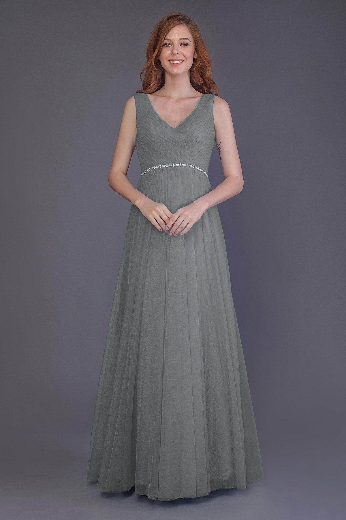 Sheath-Column Floor Length Tulle Bridesmaid Dress PR3518